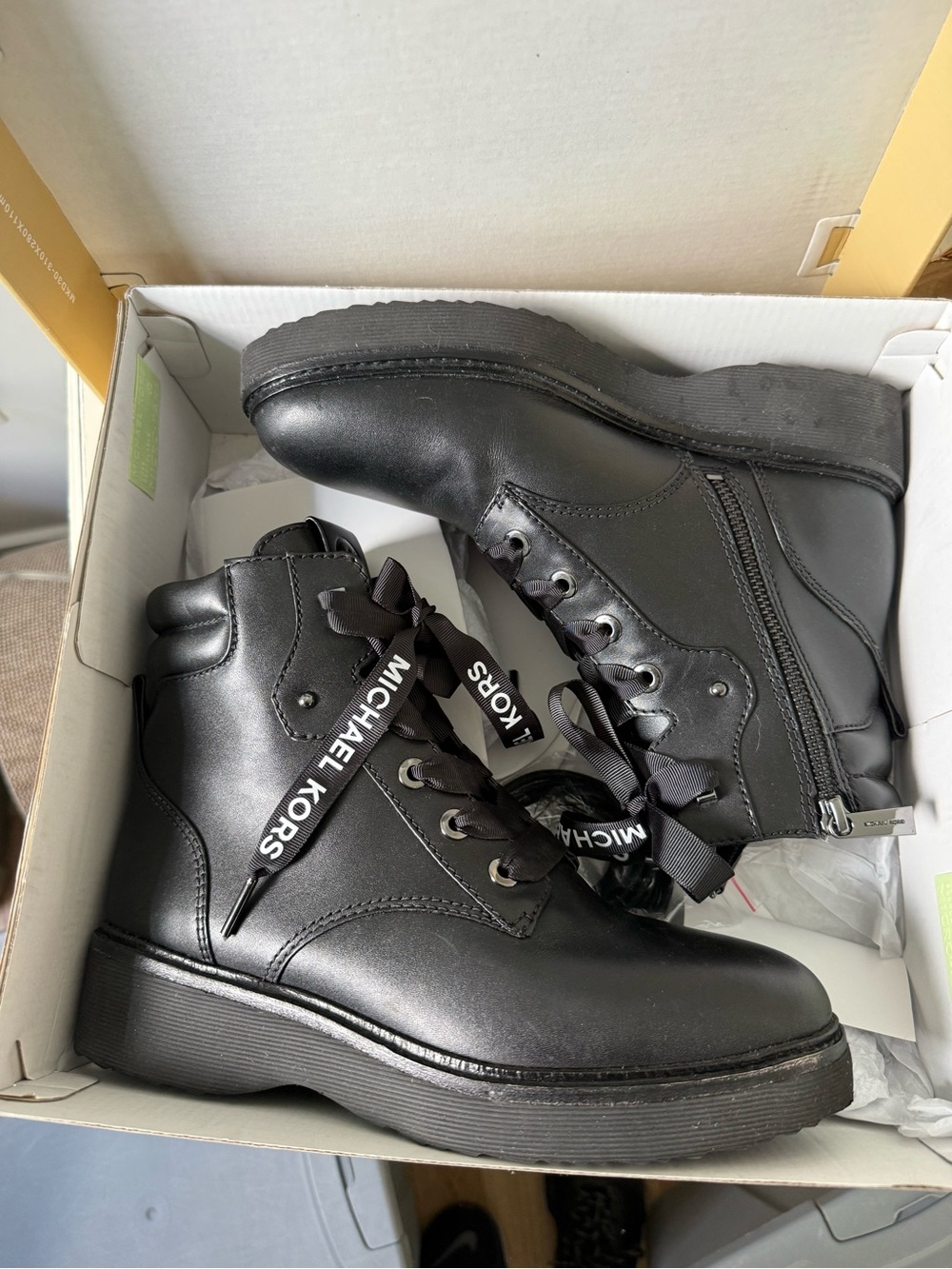 Michael Kors Black Ribbon-Lace Platform Combat Boots